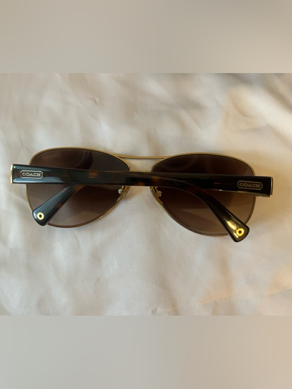 Y2K COACH Gold Aviator (Kristina) Sunglasses with Brown Lenses and Legacy Stripe - Picture 9 of 11